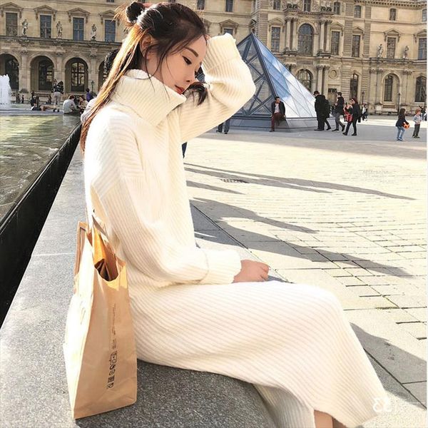 korean sweater dress women knitted sweaters dresses women over knee sweater dress plus size split turtleneck sweaters dresses ol, Black;gray 
korean sweater dress women knitted sweaters dresses women over knee sweater dress plus size split turtleneck sweaters dresses ol, Black;gray