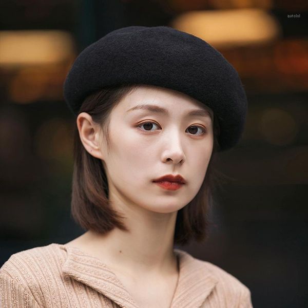 autumn and winter solid color beret female british thickened black wool bud hat women's korean style painter's hat1, Blue;gray
autumn and winter solid color beret female british thickened black wool bud hat women's korean style painter's hat1, Blue;gray