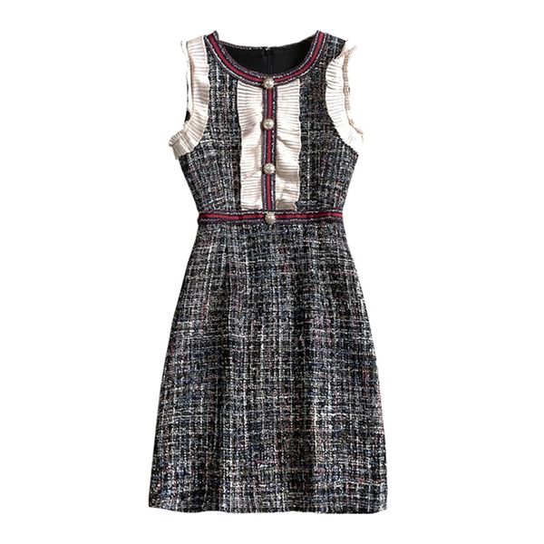 perhaps u women tweed dress elegant a-line faux pearl button black plaid sleeveless ruffle summer o neck mini dress d1273 y200120, White;black
perhaps u women tweed dress elegant a-line faux pearl button black plaid sleeveless ruffle summer o neck mini dress d1273 y200120, White;black