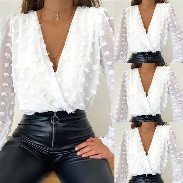 women deep v neck white jacquard fashion shirt female long sleeve chic shirt polka dot solid color mesh blouses d30
women deep v neck white jacquard fashion shirt female long sleeve chic shirt polka dot solid color mesh blouses d30