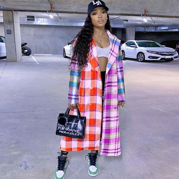 colorful plaid long winter jacket and coat for women double-breasted long sleeve outwear streetwear casual chic femme veste, Black;brown
colorful plaid long winter jacket and coat for women double-breasted long sleeve outwear streetwear casual chic femme veste, Black;brown