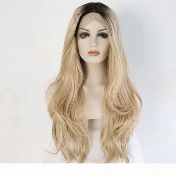 blonde ombre wig long lace front synthetic wigs dark root body wave wigs brazilian hair synthetic lace front wig heat resistant fzp15, Black 
blonde ombre wig long lace front synthetic wigs dark root body wave wigs brazilian hair synthetic lace front wig heat resistant fzp15, Black
