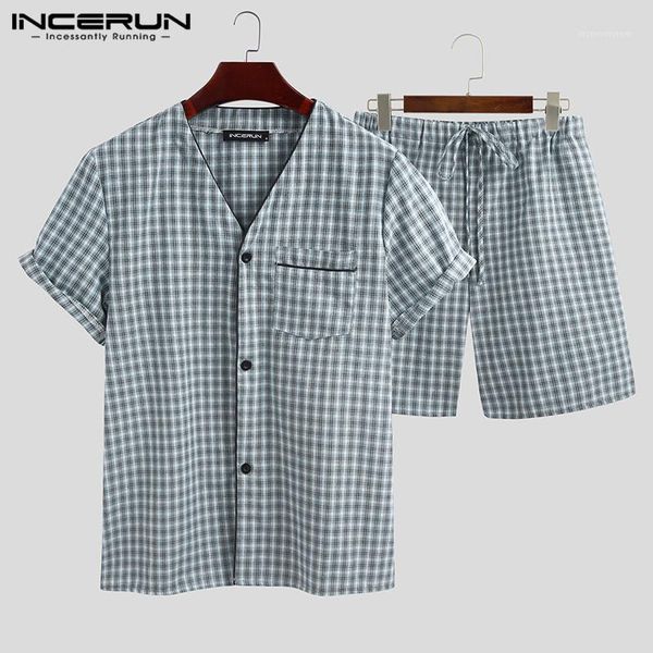 men's sleepwear incerun striped men pajamas sets short sleeve v neck button 2021 homewear shorts fashion comfortable cotton nightwear s, Black;brown
men's sleepwear incerun striped men pajamas sets short sleeve v neck button 2021 homewear shorts fashion comfortable cotton nightwear s, Black;brown