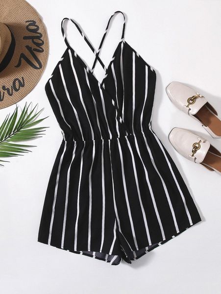 crisscross backless striped cami romper z6yr#, White