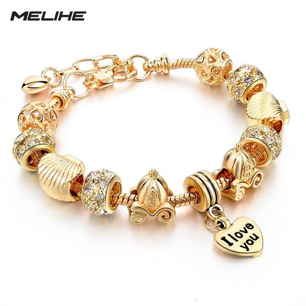 charm bracelets melihe gold charms heart bracelet women crystal beads diy bangles jewelry for female sbr150075, Golden;silver 
charm bracelets melihe gold charms heart bracelet women crystal beads diy bangles jewelry for female sbr150075, Golden;silver