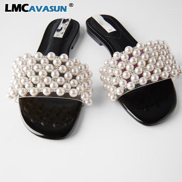 lmcavasun 2020 summer pearl women slides flat casual beach women sandals1, Black