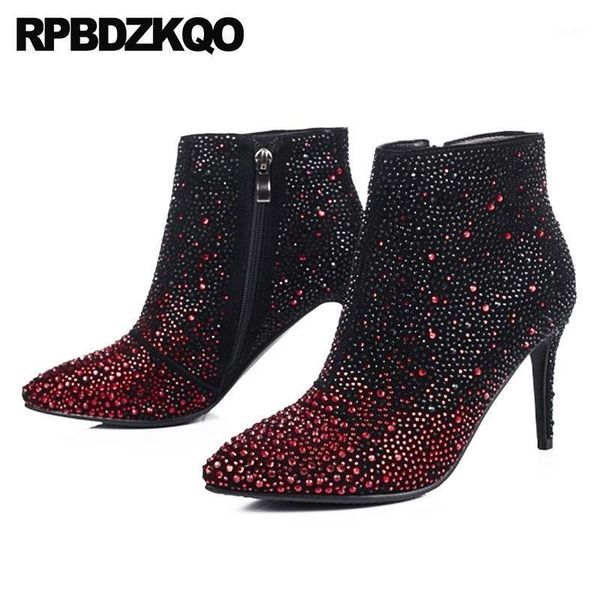 rhinestone pointed toe red stiletto genuine leather booties winter shoes high heel side zip boots women sheepskin quality1, Black
rhinestone pointed toe red stiletto genuine leather booties winter shoes high heel side zip boots women sheepskin quality1, Black