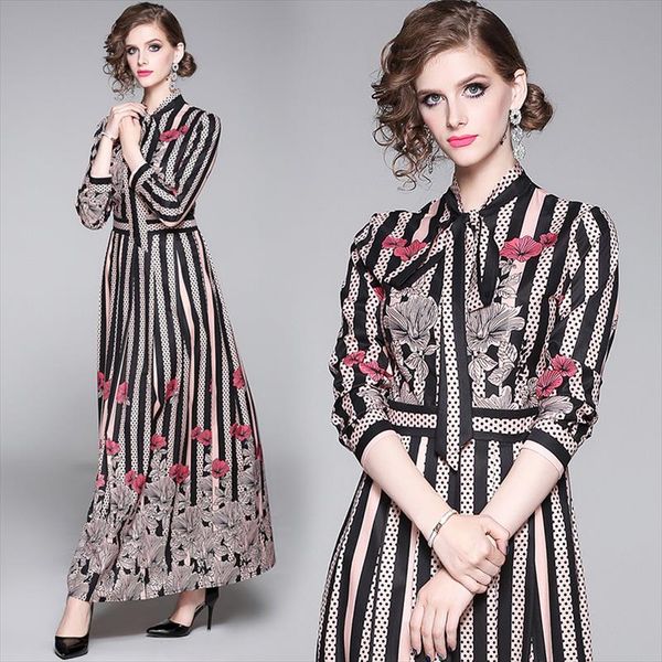 2020 spring runway maxi dress womens long sleeve bow collar striped flower print vintage long dress female empire trend, Black;gray
2020 spring runway maxi dress womens long sleeve bow collar striped flower print vintage long dress female empire trend, Black;gray