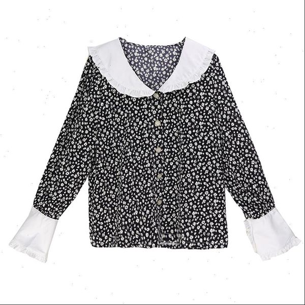 perhaps u black shirt button floral print ruffle peter pan collar flare long sleeve korea japan b0757, White
perhaps u black shirt button floral print ruffle peter pan collar flare long sleeve korea japan b0757, White
