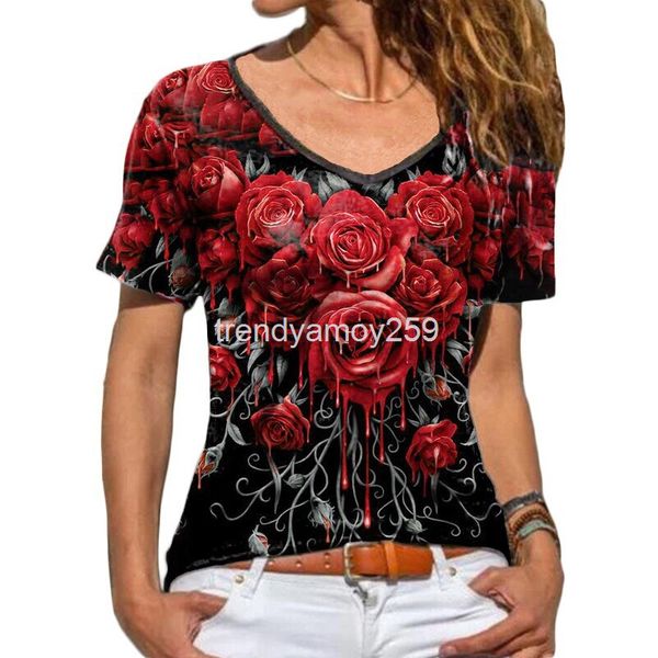 women's t-shirt trend summer women's v-neck loose pullover rose short sleeve t-shirt, White
women's t-shirt trend summer women's v-neck loose pullover rose short sleeve t-shirt, White