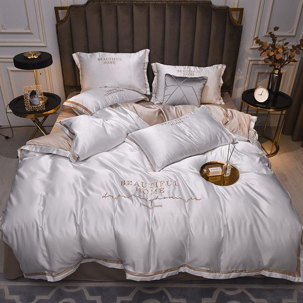double washed silk four piece embroidery double bed single fitted sheet gift set
double washed silk four piece embroidery double bed single fitted sheet gift set