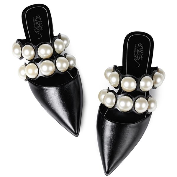 famous designer big pearl slippers women pointed toe double band pearl rivets mules shoes woman summer slides flip flops y200628, Black 
famous designer big pearl slippers women pointed toe double band pearl rivets mules shoes woman summer slides flip flops y200628, Black