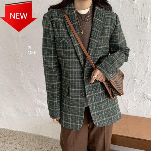 retro notched collar single-breasted pockets loose thickening blazer 2020 new women winter green plaid woolen jacket coat femme, Black
retro notched collar single-breasted pockets loose thickening blazer 2020 new women winter green plaid woolen jacket coat femme, Black