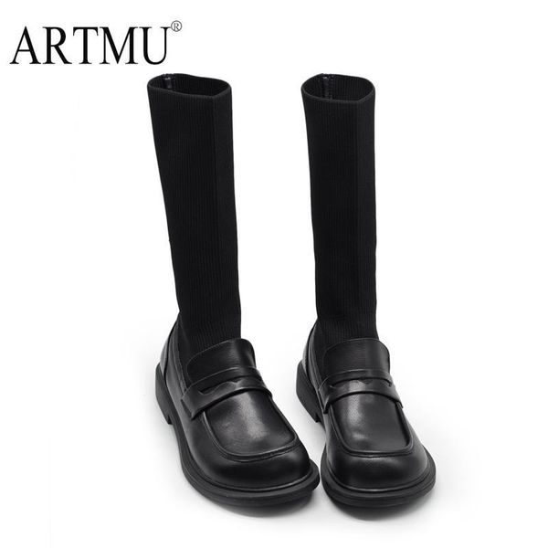 artmu fashion autumn winter mid-calf boots elastic fabric sock boots black leather shoes students sock shoes botas mujer 
artmu fashion autumn winter mid-calf boots elastic fabric sock boots black leather shoes students sock shoes botas mujer