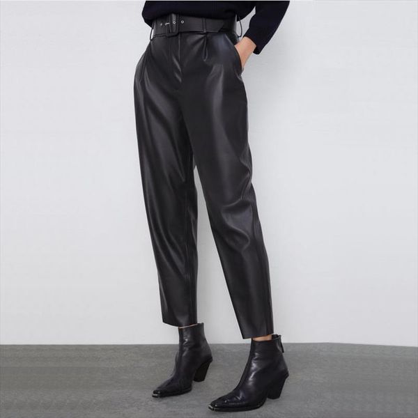 2020 spring autumn women fashion black hight waist faux leather suit pants with sashes pockets office ladies pu leather trousers, Black;white
2020 spring autumn women fashion black hight waist faux leather suit pants with sashes pockets office ladies pu leather trousers, Black;white