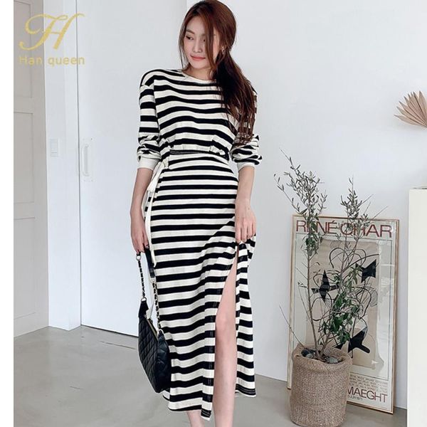 casual dresses h han queen autumn work korean stripe sheath round neck long sleeve evening party elegant dress, Black;gray
casual dresses h han queen autumn work korean stripe sheath round neck long sleeve evening party elegant dress, Black;gray