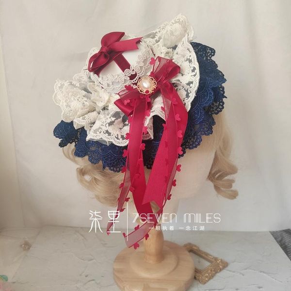 stingy brim hats bowknot embroidery lace lolita hat clip hair clips, Blue;gray