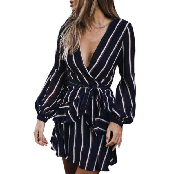 women's fashion lantern sleeve casual striped v-neck dress casual ruffle mini party dress women 2021, Black;gray
women's fashion lantern sleeve casual striped v-neck dress casual ruffle mini party dress women 2021, Black;gray