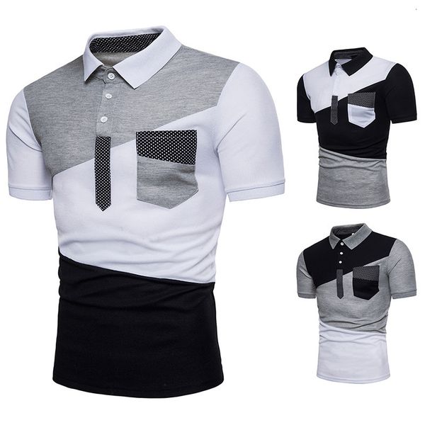 summer new casual irregular splicing slim round neck short sleeve polo shirt men's wear, White;black
summer new casual irregular splicing slim round neck short sleeve polo shirt men's wear, White;black