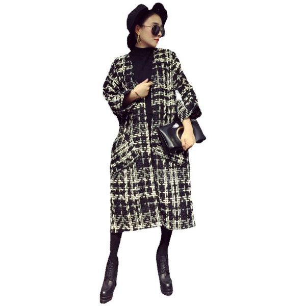 european american fashion trend women's long woolen trench coat autumn and winter new houndstooth tweed windbreaker cardigan, Black
european american fashion trend women's long woolen trench coat autumn and winter new houndstooth tweed windbreaker cardigan, Black