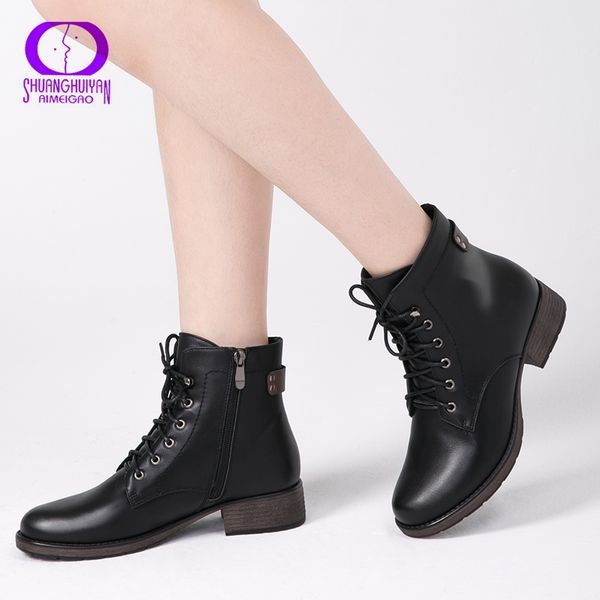 aimeigao round toe ankle for lace up black color female boots warm fur plush insole classic style women shoes y200115
aimeigao round toe ankle for lace up black color female boots warm fur plush insole classic style women shoes y200115