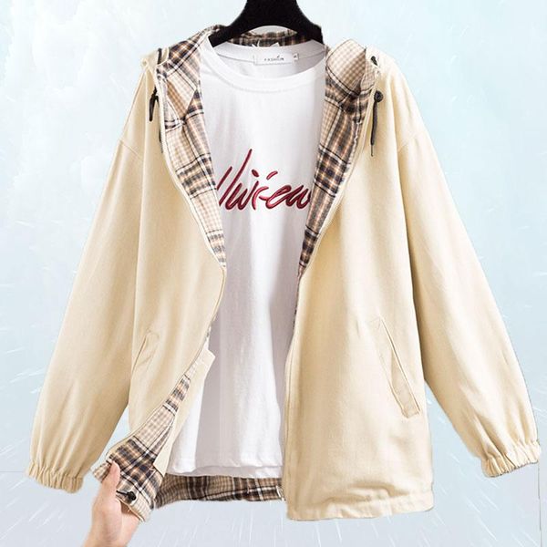women's jackets jaqueta feminina 2021 loose plaid two-faced jacket fashion spring autumn women hooded harajuku outwear sl2061, Black;brown
women's jackets jaqueta feminina 2021 loose plaid two-faced jacket fashion spring autumn women hooded harajuku outwear sl2061, Black;brown