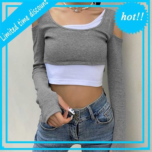 wind 2021 women's autumn new off shoulder splicing fashion leisure long sleeve fake two piece set, White
wind 2021 women's autumn new off shoulder splicing fashion leisure long sleeve fake two piece set, White