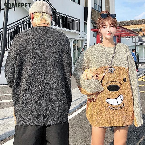 men's sweaters funny bear oversize men 2021 winter high streetwear fashion mens pullovers round neck vintage couple, White;black
men's sweaters funny bear oversize men 2021 winter high streetwear fashion mens pullovers round neck vintage couple, White;black