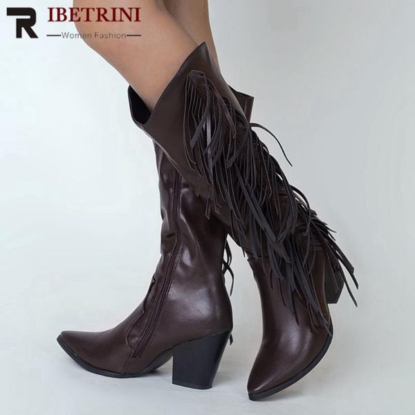 boots ribetrini female office casual women shoes solid slip on fringe high heels retro fashion mid calf, Black
boots ribetrini female office casual women shoes solid slip on fringe high heels retro fashion mid calf, Black