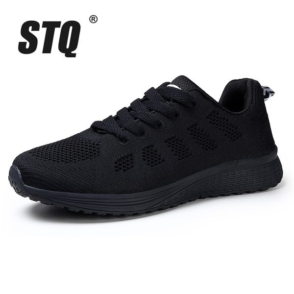 stq spring sneakers women flat shoes female casual lace-up breathable mesh sneakers ladies shoes women walking shoes a08 y200320, Black