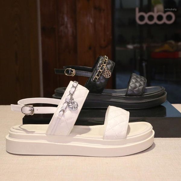 2020 fashion leather sandals women's summer new chain small fragrance sandals flat bottom round head large size women's shoes1, Black
2020 fashion leather sandals women's summer new chain small fragrance sandals flat bottom round head large size women's shoes1, Black