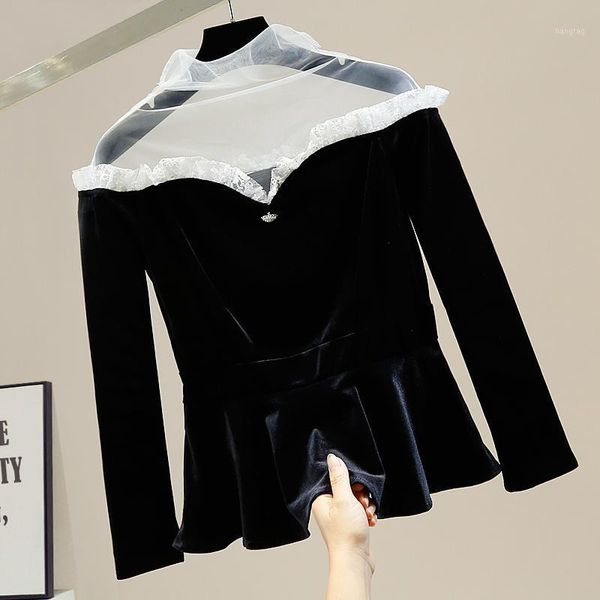 vintage graceful mesh lace stitching waist gold velvet shirt women's all-match long sleeve blouse women black shirts blusas1, White
vintage graceful mesh lace stitching waist gold velvet shirt women's all-match long sleeve blouse women black shirts blusas1, White