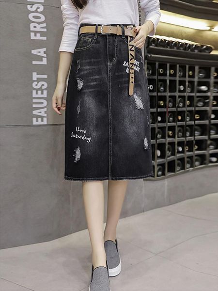 2020 loose skirt summer hole mid denim skirts womens cotton casual split ladies skirt black jeans saia femme
2020 loose skirt summer hole mid denim skirts womens cotton casual split ladies skirt black jeans saia femme