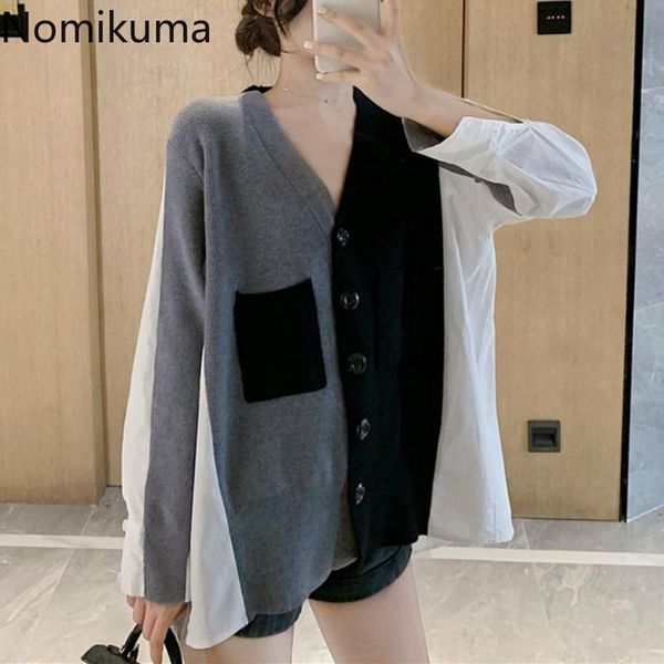 nomikuma contrast color patchwork knitted shirts v neck long sleeve blouse women single breasted casual loose blusas 3c495, White
nomikuma contrast color patchwork knitted shirts v neck long sleeve blouse women single breasted casual loose blusas 3c495, White