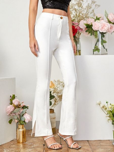 slit hem flare leg pants d0c4#, Black;white