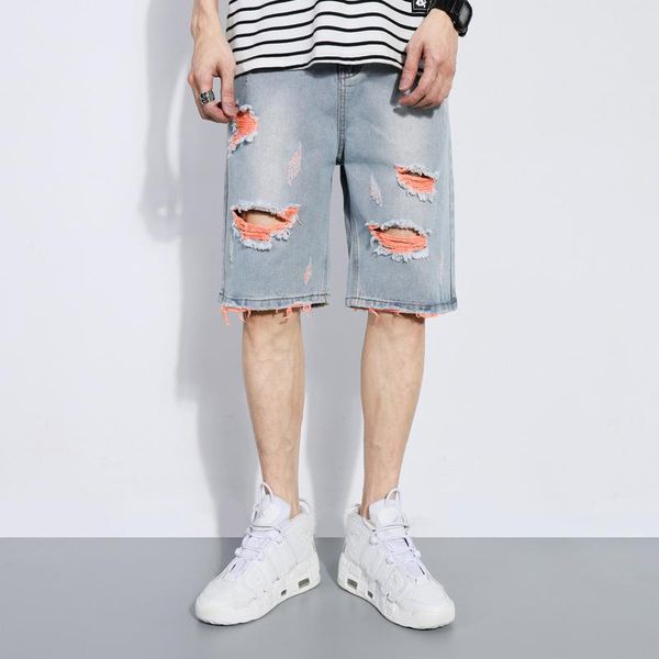 cotton hole solid color denim shorts men's summer trend casual all-match plus size loose straight knee long jeans shorts, White;black
cotton hole solid color denim shorts men's summer trend casual all-match plus size loose straight knee long jeans shorts, White;black
