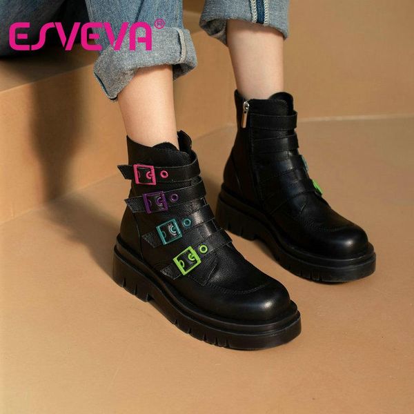 esveva 2021 cow leather ankle boots autumn winter round toe ladies square heel fashion leisure women shoes size 34-39, Black
esveva 2021 cow leather ankle boots autumn winter round toe ladies square heel fashion leisure women shoes size 34-39, Black