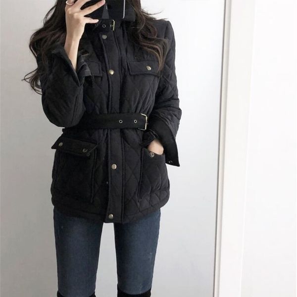 winter jacket women fashion zipper belt tooling parka slim thick warm cotton coat womens casual streetwear overcoat 201217, Black 
winter jacket women fashion zipper belt tooling parka slim thick warm cotton coat womens casual streetwear overcoat 201217, Black