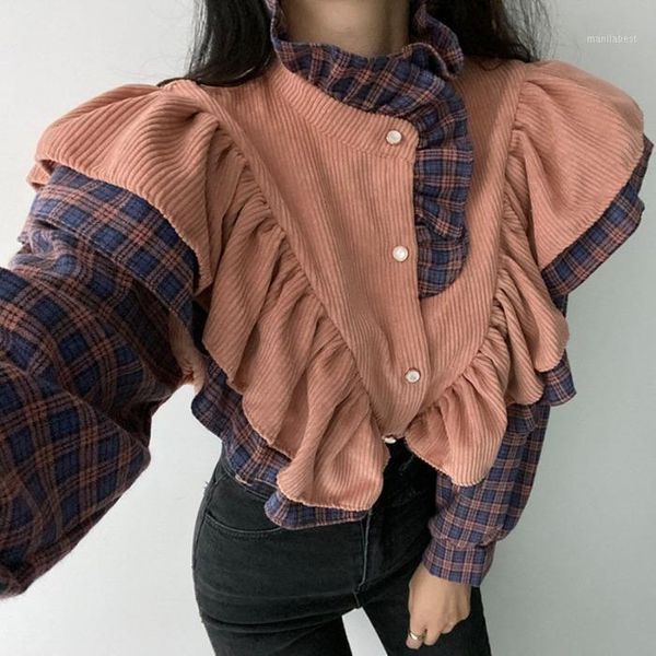 autumn winter retro new design ruffle plaid patchwork full shirt and blouse women1, White
autumn winter retro new design ruffle plaid patchwork full shirt and blouse women1, White