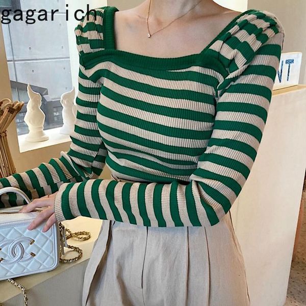 women's t-shirt gagarich women 2021 spring autumn korean chic female wild green striped square collar exposed clavicle threaded t-shirt, White
women's t-shirt gagarich women 2021 spring autumn korean chic female wild green striped square collar exposed clavicle threaded t-shirt, White