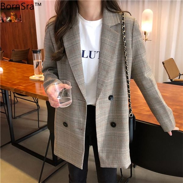 bornsra casual pockets female suits coat office ladies notched collar plaid women blazer double breasted autumn jacket 201023, White;black
bornsra casual pockets female suits coat office ladies notched collar plaid women blazer double breasted autumn jacket 201023, White;black