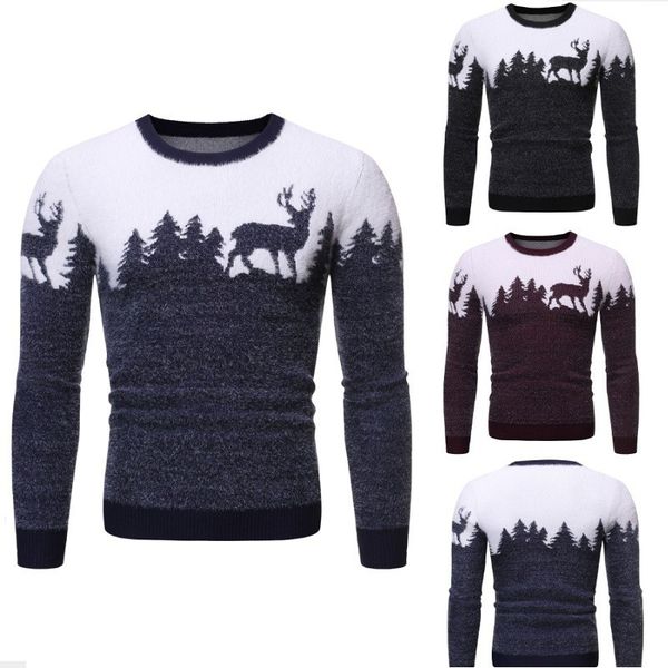 christmas men's fawn pullover sweater crew neck casual mohair knit sweater trend, White;black
christmas men's fawn pullover sweater crew neck casual mohair knit sweater trend, White;black
