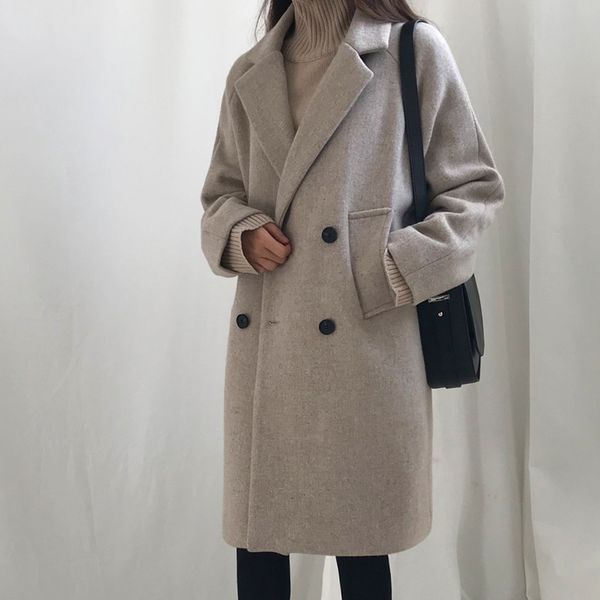 women's fashion casual woolen coat double breasted turn down collar long overcoat, Black
women's fashion casual woolen coat double breasted turn down collar long overcoat, Black