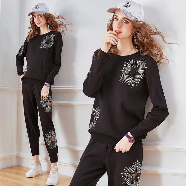 women's tracksuits 2021 women two piece set elegant diamonds pullover with pants full cotton knitted elastic waist solid winter, Gray
women's tracksuits 2021 women two piece set elegant diamonds pullover with pants full cotton knitted elastic waist solid winter, Gray