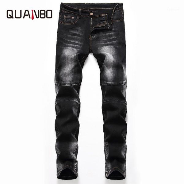 quanbo 2020 autumn winter new balck jeans men wash ground white elastic slim fit straight jeans plus size 421, Blue 
quanbo 2020 autumn winter new balck jeans men wash ground white elastic slim fit straight jeans plus size 421, Blue