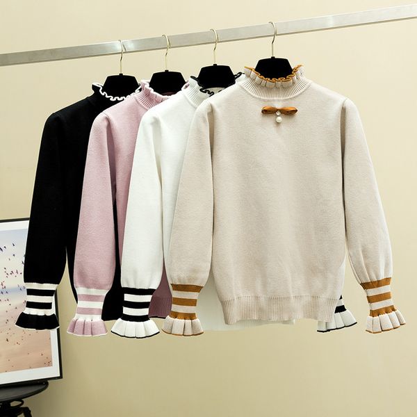 2021 new ruffled collar women autumn winter thick female jumper bowtie bead preppy campus school girl sweater pullove thpz, White;black
2021 new ruffled collar women autumn winter thick female jumper bowtie bead preppy campus school girl sweater pullove thpz, White;black