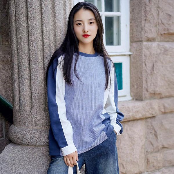fashion spring casual striped spliced o-neck shirt women long sleeve harajuku kawaii clothes vintage oversize pulovers blue top, White
fashion spring casual striped spliced o-neck shirt women long sleeve harajuku kawaii clothes vintage oversize pulovers blue top, White