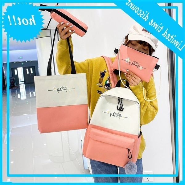 women's 2020 new korean version small fresh letter printing junior high school students' schoolbag four piece backpack
women's 2020 new korean version small fresh letter printing junior high school students' schoolbag four piece backpack