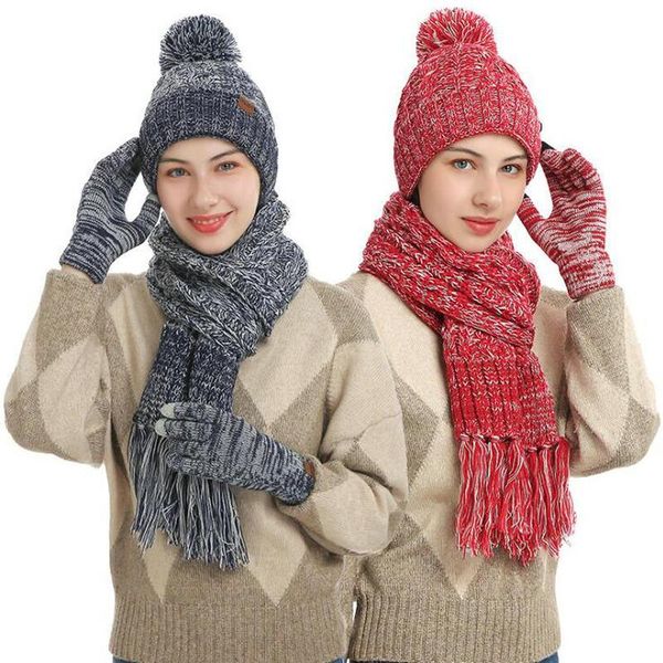 hats, scarves & gloves sets autumn and winter knitted wool three-piece suit color hat scarf touch screen warm acrylic, Blue;gray
hats, scarves & gloves sets autumn and winter knitted wool three-piece suit color hat scarf touch screen warm acrylic, Blue;gray