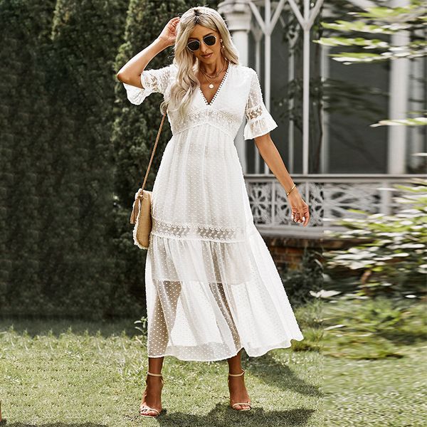 ins 2021 european american summer new short sleeve dress womens amazon foreign trade solid color lace v-neck long dress 611811sale, White;black
ins 2021 european american summer new short sleeve dress womens amazon foreign trade solid color lace v-neck long dress 611811sale, White;black